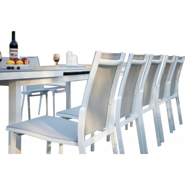 Ensemble Table De Jardin Extensible 256/320 + 8 Chaises Et dedans Table De Jardin Aluminium Et Verre