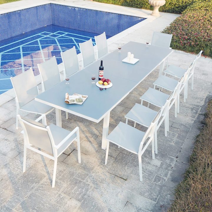 Ensemble Table De Jardin Extensible En Aluminium Moniga 12 dedans Table De Jardin Aluminium Et Verre