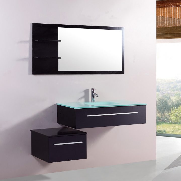Essiba – Ensemble 2 Meubles + 1 Vasque + 1 Miroir Pour Salle De Bain – Wengé avec Meuble Salle De Bain Wengé