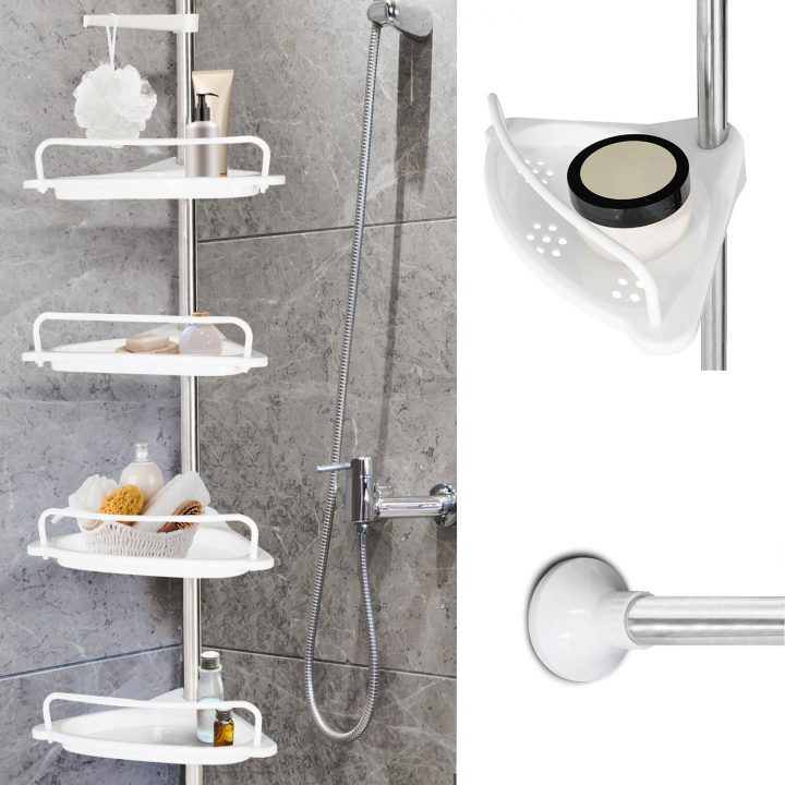Etagère D\\\'angle De Douche Télescopique Chromée Avec 4 Tablettes Bl destiné Etagere Douche Telescopique Etagère D\\\'angle De Douche Télescopique Chromée Avec 4 Tablettes Bl destiné Etagere Douche Telescopique