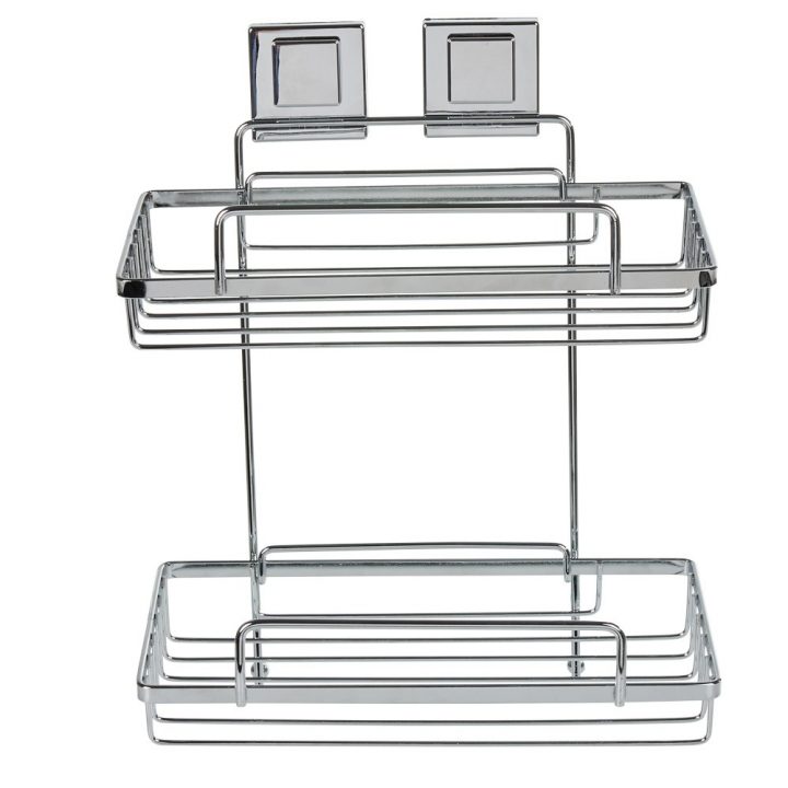 Étagère De Douche 2 Niveaux À Ventouse Gris concernant Etagere De Douche Inox