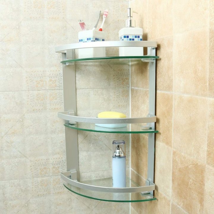 Étagère Douche D'angle Pour Salle De Bains 3 Niveau En Verre Et Aluminium à Etagere D Angle Douche Étagère Douche D'angle Pour Salle De Bains 3 Niveau En Verre Et Aluminium à Etagere D Angle Douche