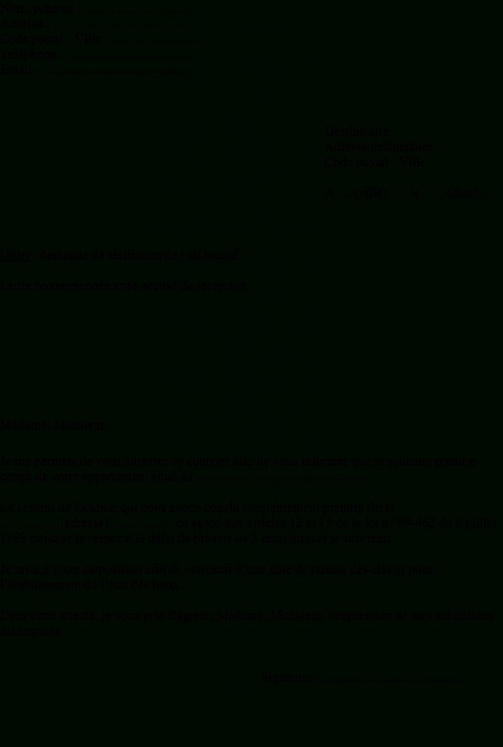 Exemple De Lettre Résiliation De Bail Pour La Location D'un à Modèle Bail Meublé