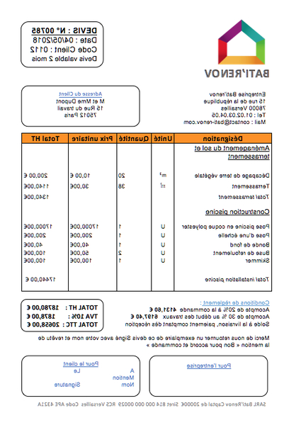 Exemple Devis Réparation Terrassement Et Prix Terrassement intérieur Exemple Devis Entretien Jardin Annuel