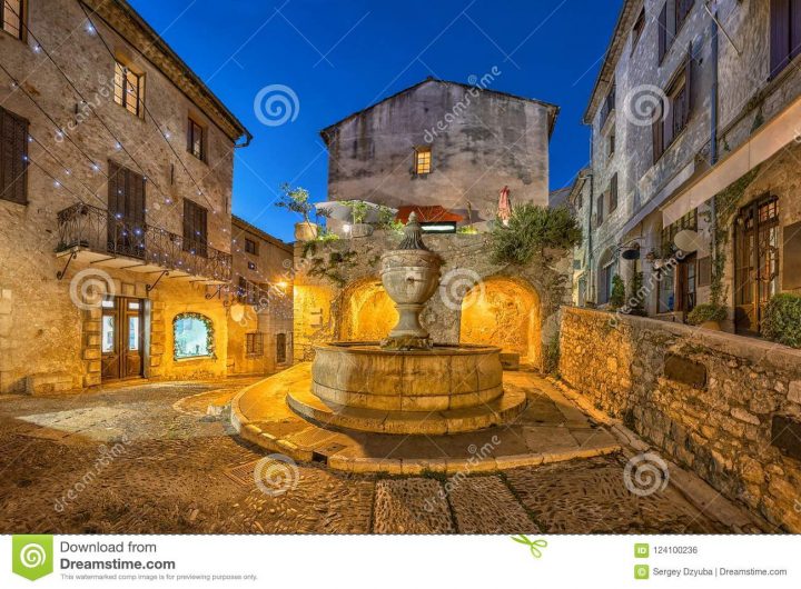 Famous Fountain At Dusk In Saint Paul De Vence, France pour Chambre D Hote Saint Paul De Vence
