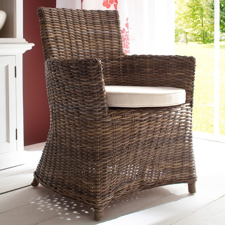 Fauteuil / Chaise De Salle À Manger En Rotin Avec Accoudoir Et Coussin  55X106Cm Royan concernant Fauteuil Salle À Manger Accoudoirs