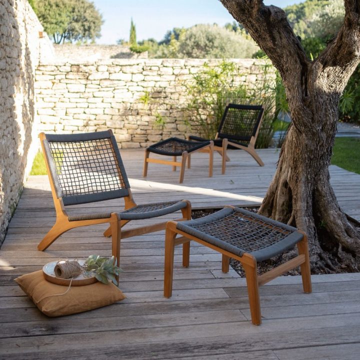 Fauteuil Et Repose Pied En Eucalyptus Gris – Alinéa pour Alinea Fauteuil Jardin