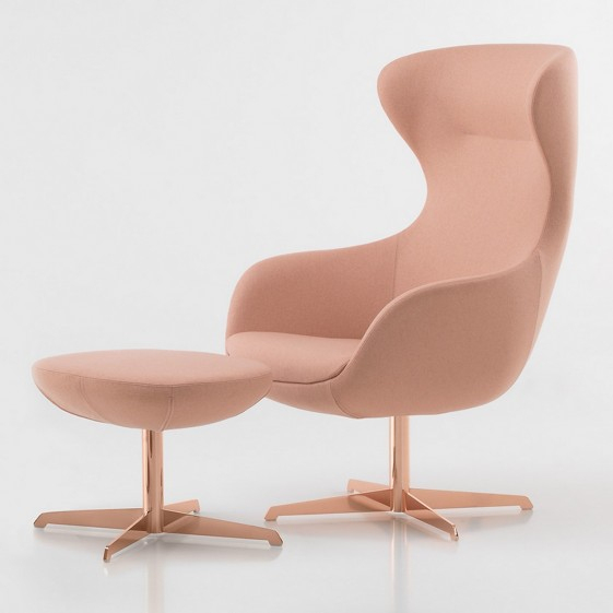 Fauteuil Loeuf Et Son Repose Pied, Cuir Ou Tissu Teinte Au dedans Seanroyale Soldes