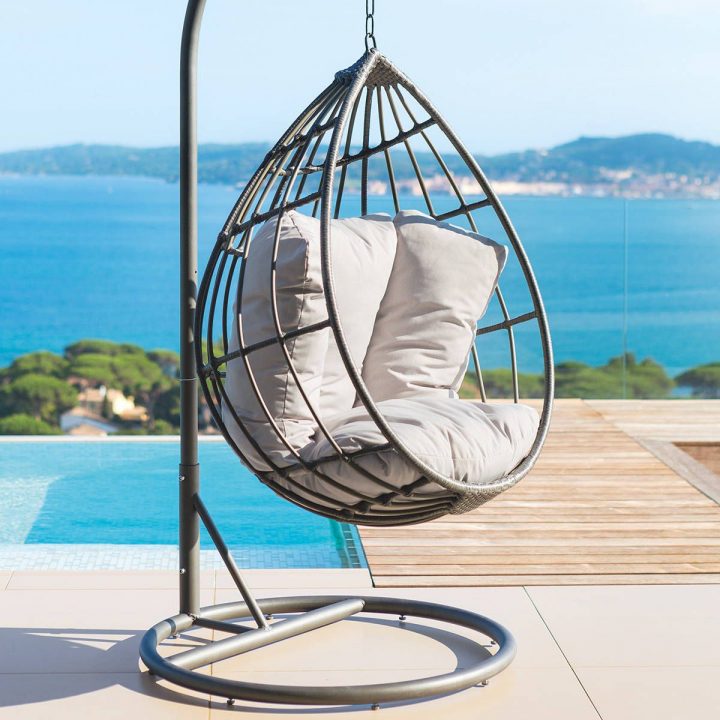 Fauteuil Suspendu Merengue Gris Acier Traité Époxy, Résine avec Oeuf Suspendu Jardin Fauteuil Suspendu Merengue Gris Acier Traité Époxy, Résine avec Oeuf Suspendu Jardin