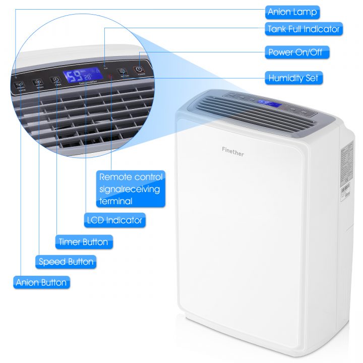 Finether 16L/d Air Dehumidifier Lcd Anion Air intérieur Deshumidificateur Chambre Bébé Finether 16L/d Air Dehumidifier Lcd Anion Air intérieur Deshumidificateur Chambre Bébé