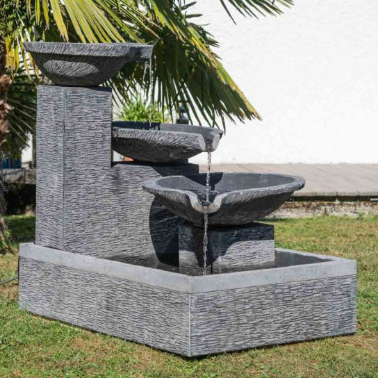 Fontaine De Jardin À Débordement Bassin 3 Vasques Noire Grise avec Fontaine De Jardin À Débordement Bassin 3 Vasques Noire Grise