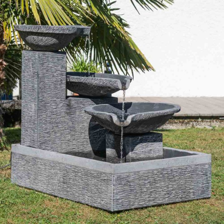 Fontaine De Jardin À Débordement Bassin 3 Vasques Noire Grise encequiconcerne Fontaine De Jardin À Débordement Bassin 3 Vasques Noire Grise