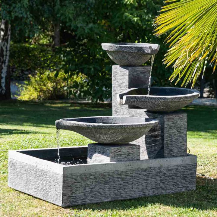 Fontaine De Jardin À Débordement Bassin 3 Vasques Noire Grise encequiconcerne Fontaine De Jardin À Débordement Bassin 3 Vasques Noire Grise