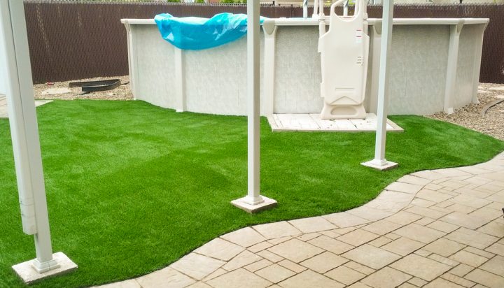 Gazon Synthétique Pour Aménagement Paysager, Paysagement encequiconcerne Aménagement Autour Piscine Hors Terre