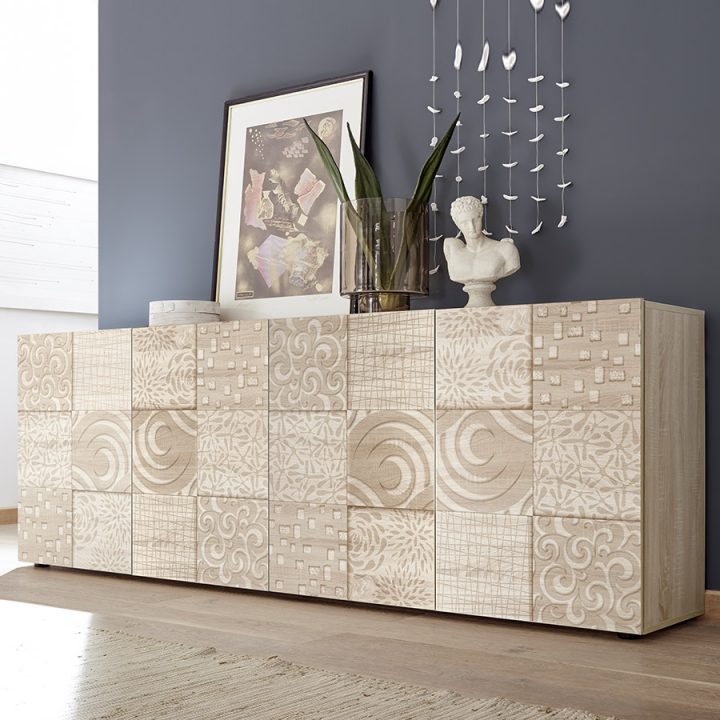 Grand Buffet 240 Cm Chêne Clair Contemporain Elma 3, 4 Portes concernant Buffet Salle À Manger Pas Cher