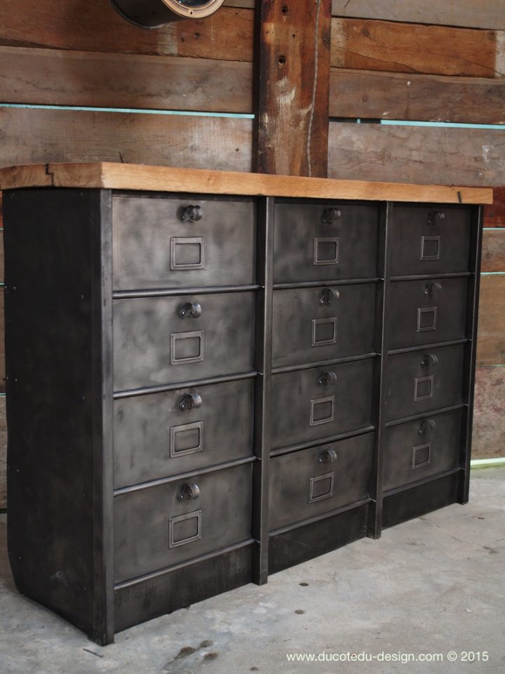 Grand Meuble Industriel A Clapet Strafor 1950 Plateau Chene tout Meuble Metal Industriel