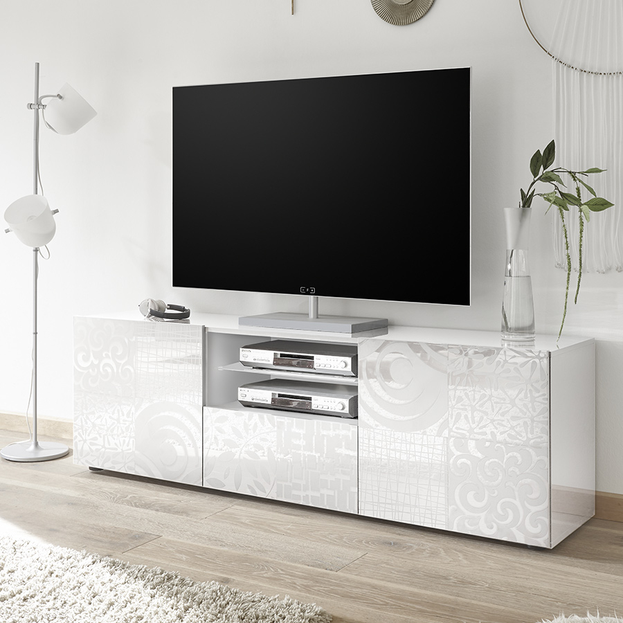 Grand Meuble Tv Blanc Laqué Design Elma serapportantà Meuble Télé Pas Cher
