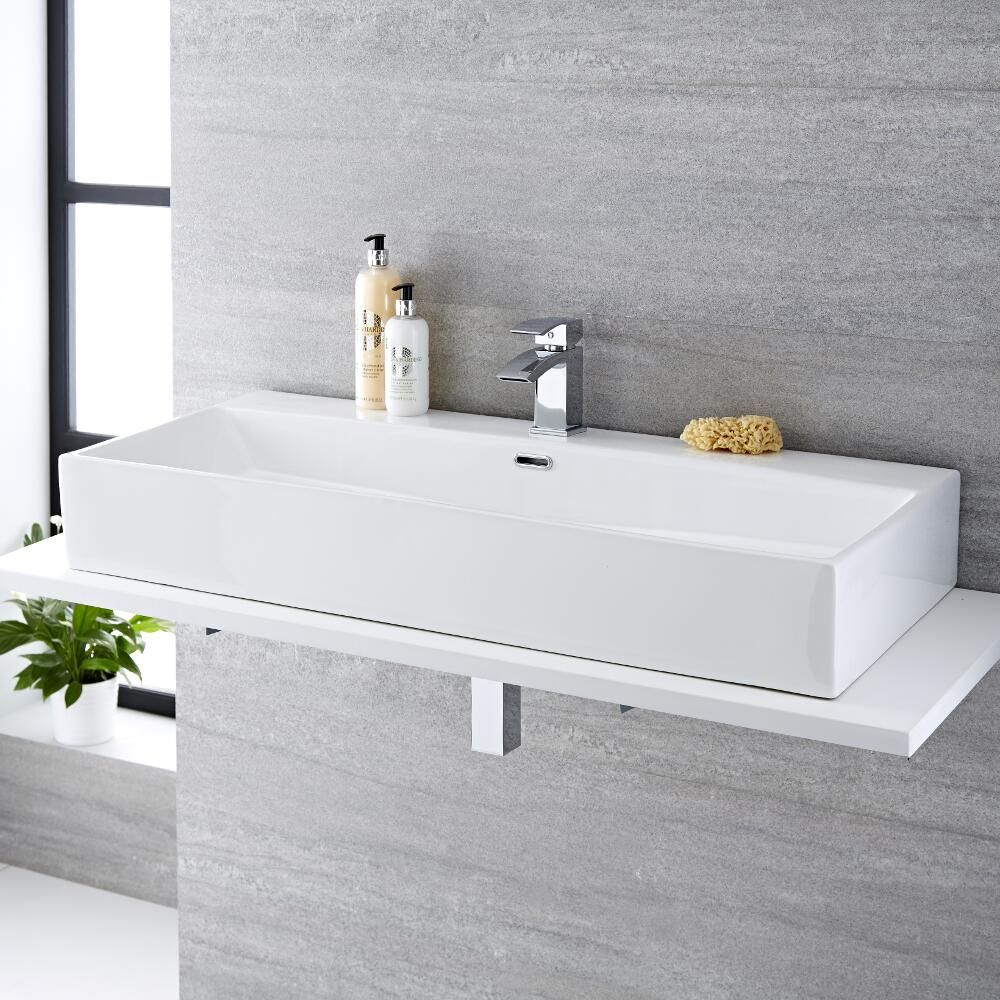 Grande Vasque À Poser 100 X 42Cm Sandford avec Vasque 100 Cm 2 Robinets