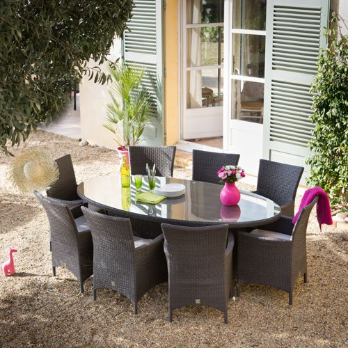 Greenpath – Salon Jardin 8 Places Résine Tressée Cacao serapportantà Table De Jardin En Resine Tressée
