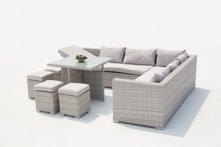 Gwandi Gris/Blanc : Salon De Jardin Encastrable En Résine dedans Salon De Jardin Résine Tressée Encastrable