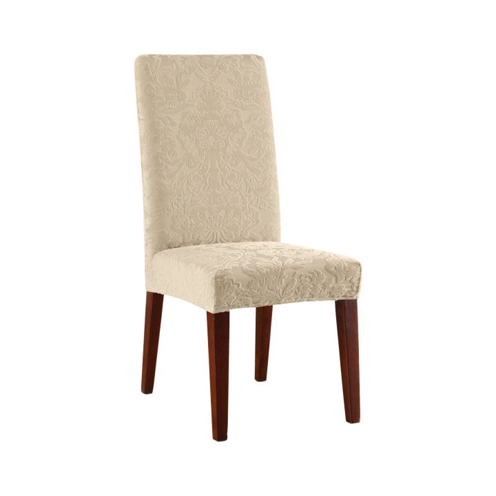 Housse Extensible Pour Chaise De Salle À Manger Avec Coussin En T En  Jacquard Damassé concernant Coussin Pour Chaise De Salle A Manger