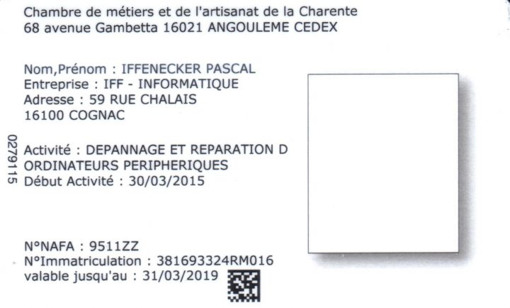 Iff-Informatique Bureau:05.45.35.21.21 Sms: 06.68.75.08.22. concernant Chambre Des Metiers Angouleme