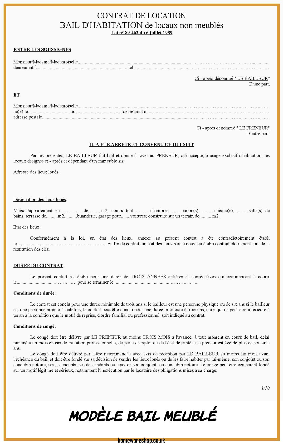 Modèle Bail Meublé
