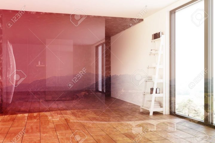 Intérieur De Salle De Bain Haut De Gamme En Marbre Blanc Et Noir Avec Un  Plancher En Bois, Une Cabine De Douche En Verre Et Une Étagère Avec Du tout Cabine De Douche Haut De Gamme