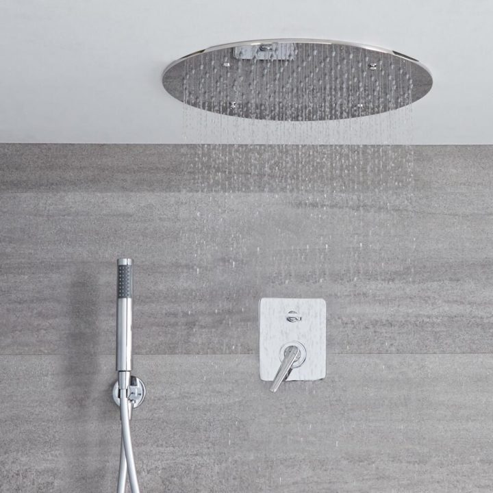 Kit De Douche Encastré – Mitigeur Mécanique – Pomme De Douche Plafond Ø  40Cm & Douchette – Ora Chromé concernant Robinetterie Douche Encastrable