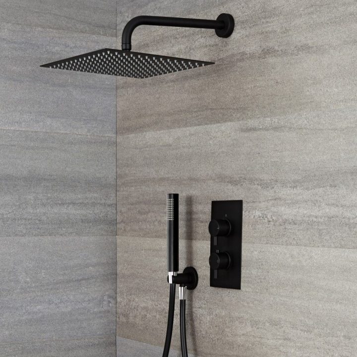 Kit De Douche Noir – Mitigeur Thermostatique Encastrable – Pommeau De  Douche Carré 30 X 30Cm & Douchette – Nox intérieur Robinetterie Douche Encastrable