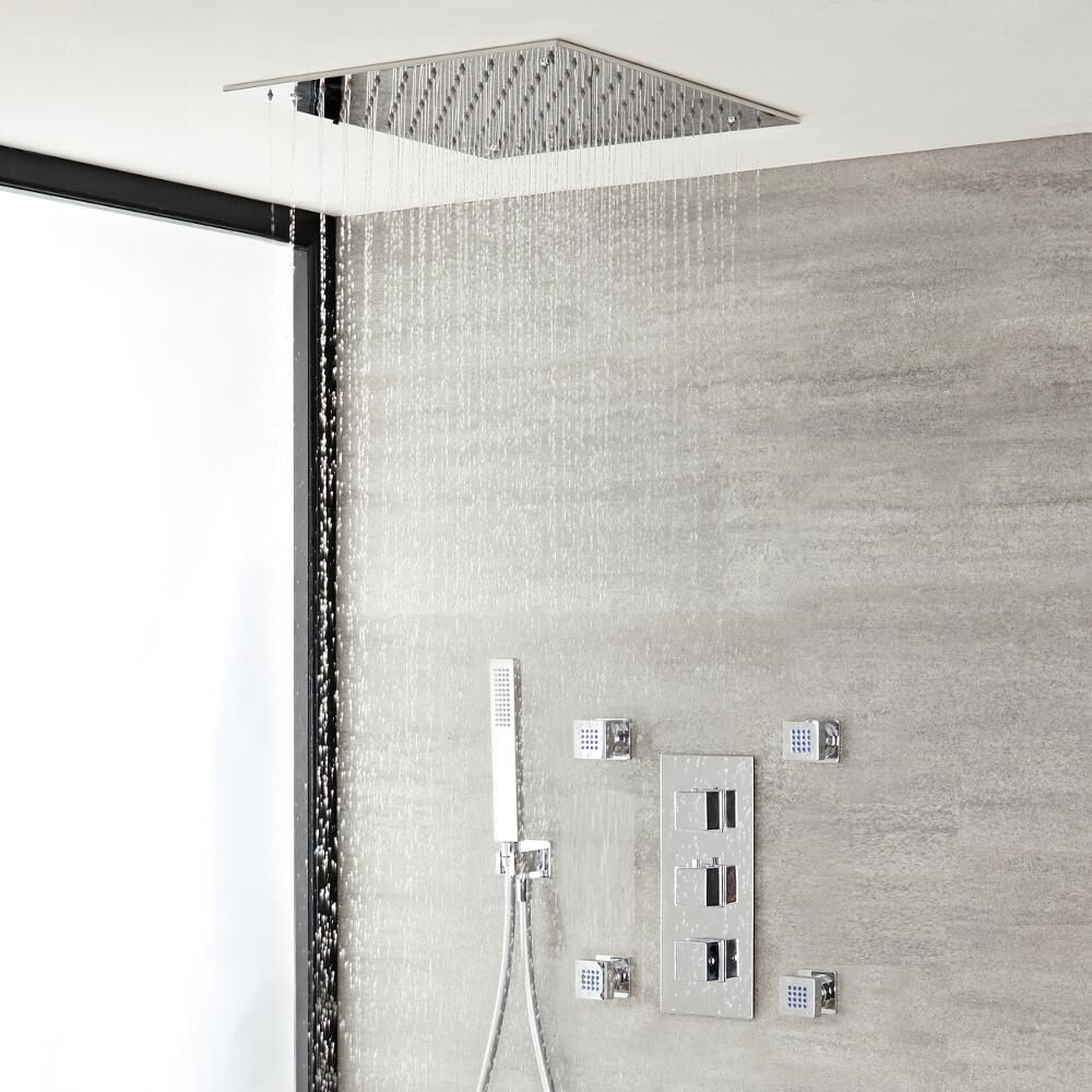 Kit De Douche Thermostatique Encastrable Pommeau Plafonnier 40Cm Douchette  &amp; 4 Buses - Kubix intérieur Ciel De Pluie Douche