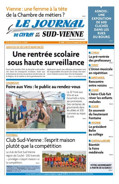 La Une De Votre Édition Du 8 Septembre 2016 – Le Journal à Chambre Des Metiers Vienne La Une De Votre Édition Du 8 Septembre 2016 – Le Journal à Chambre Des Metiers Vienne