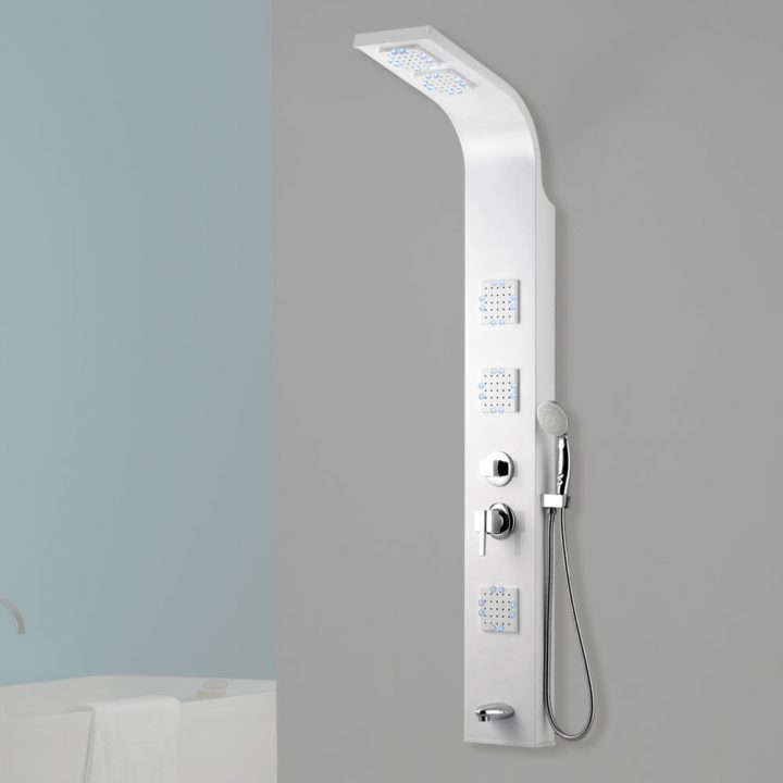 Led Aluminium Colonne De Douche Douche De Pluie Massage Blanc Baignoire Bec  Sanlingo tout Colonne De Douche Blanche