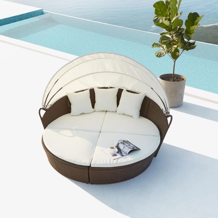 Lit De Jardin 6/8 Personnes En Résine Tressée Marron Et à Salon De Détente Jardin