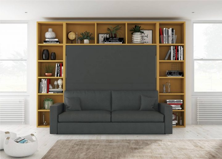 Lit Escamotable Horizontal Avec Canapé Intégré Modèle avec Canapé Lit Petit Espace