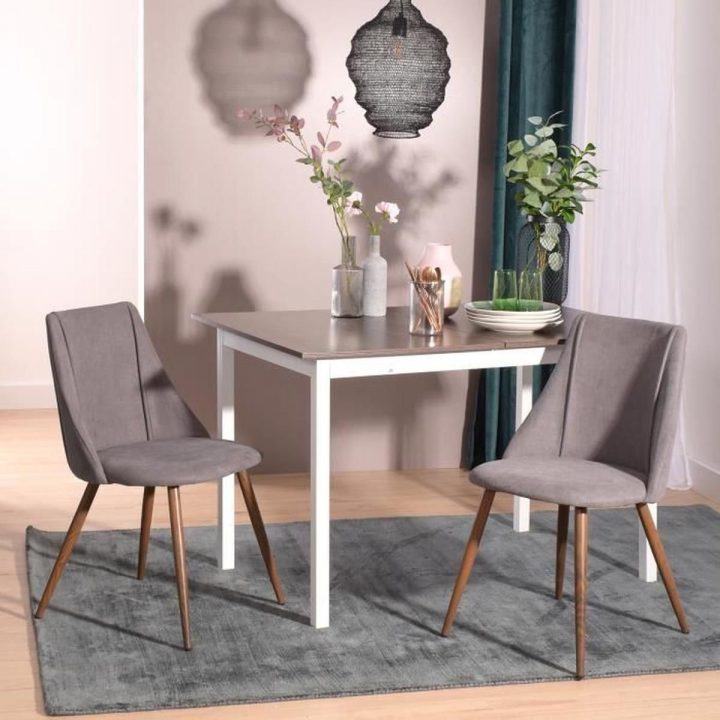 Lot De 2 Chaises Salle À Manger Tissu Gris Pieds En Métal avec Salle A Manger En Bois Gris