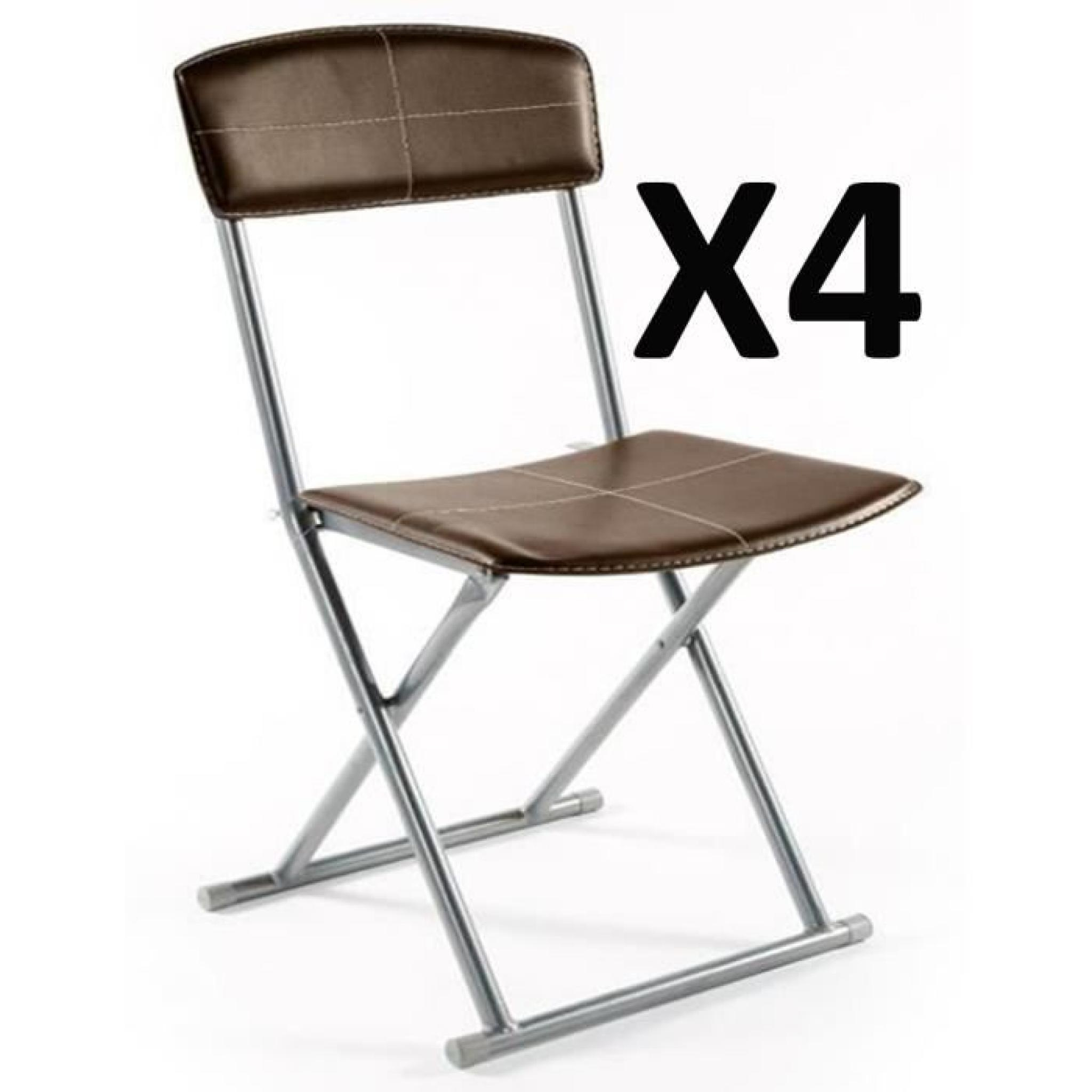 Lot De 4 Chaises Pliantes Pvc Simil-Cuir En Marron à Chaise Pliante Salle À Manger