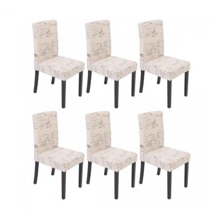 Lot De 6 Chaises De Salle À Manger En Tissu Crème Imprimé Pieds Foncés  Cds04230 tout Chaise Salle A Manger Pas Cher Lot De 6