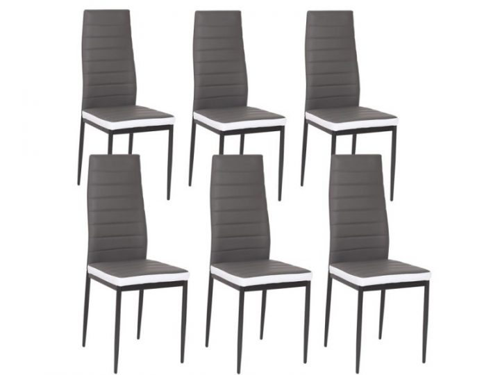Lot De 6 Chaises Romane Grises Bandeau Blanc Pour Salle À concernant Chaise Romane But