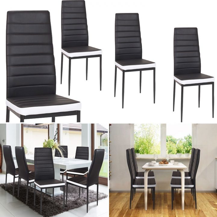 Lot De 6 Chaises Romane Noires Bandeau Blanc Pour Salle À Manger I à Soldes Chaises Salle A Manger