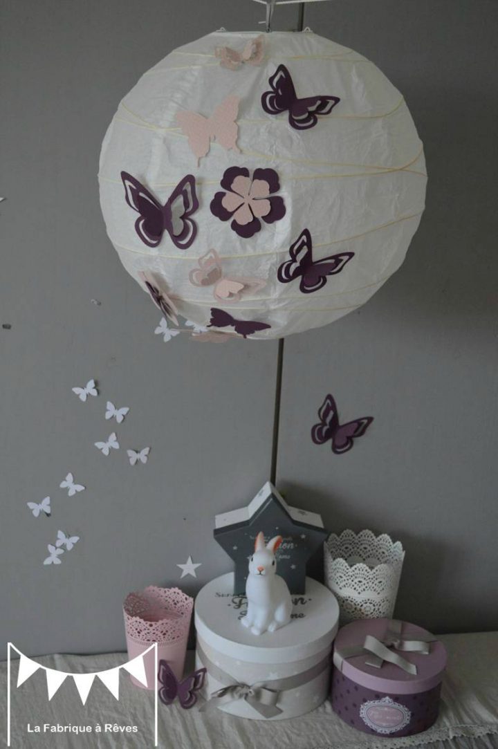 Luminaire Suspension Abat Jour Papillons Fleurs Violet Parme intérieur Lustre Chambre Bébé Garçon