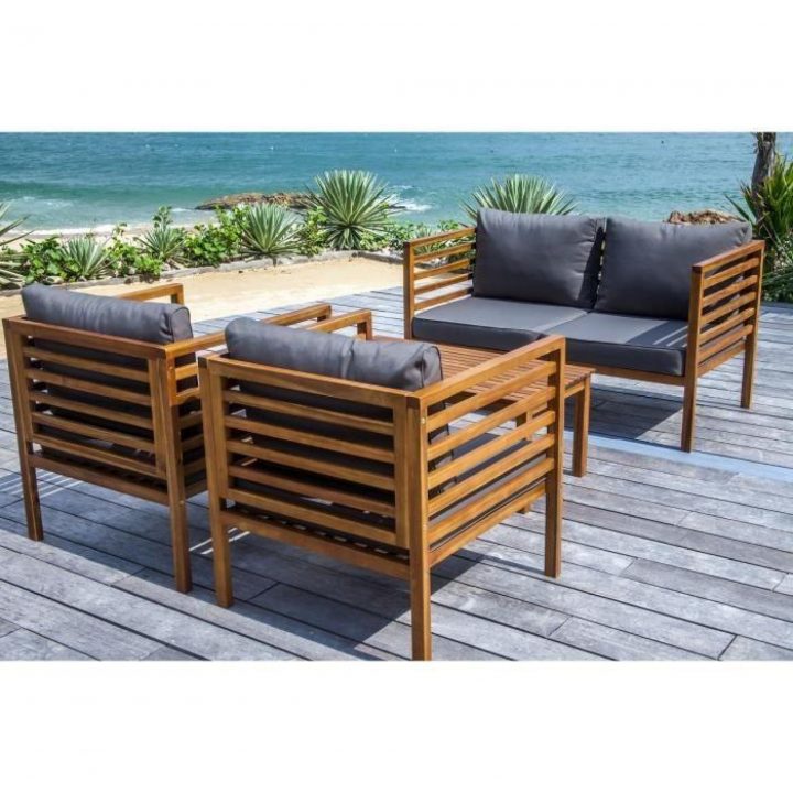 Majorque Salon De Jardin 4 Places En Bois Acacia – Marron tout Salon De Jardin Gris Pas Cher