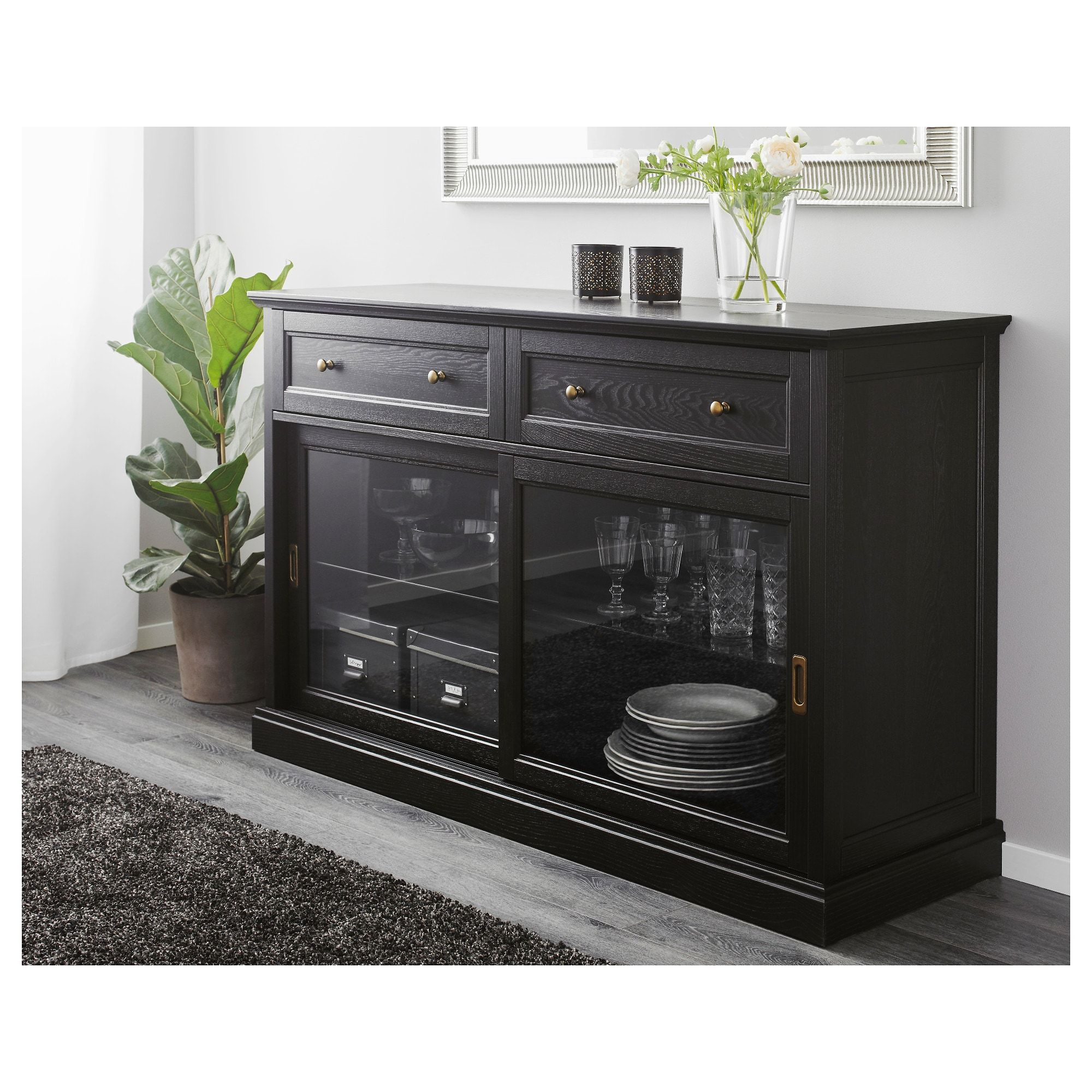 Malsjö Sideboard-Grundelement - Schwarz Gebeizt - Ikea destiné Ikea Bahut Salle Manger