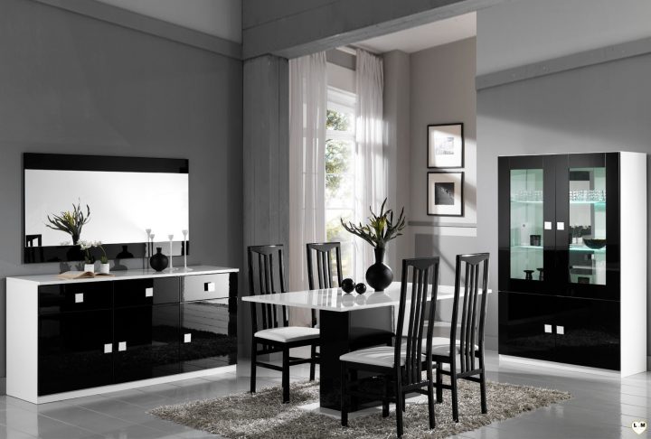 Maracana Laque Noir Et Blanc Sejour Salle A Manger Moderne destiné Buffet De Salle A Manger Laque Blanc
