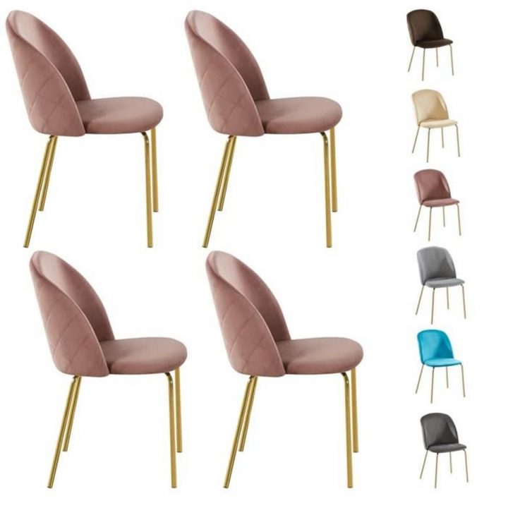 Mcc Lot De 4 Chaises De Salle À Manger Velours Design Moderne Avec Pieds En  Métal Or, Dale (Rose) dedans Chaise Salle A Manger Pas Cher Lot De 4