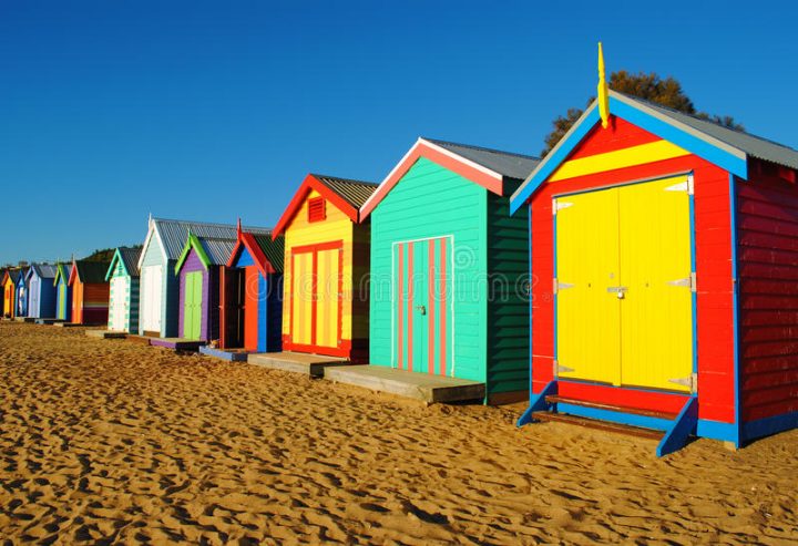 Melbourne Beach Cabins Stock Photo. Image Of Colourful encequiconcerne Cabine De Plage En Kit