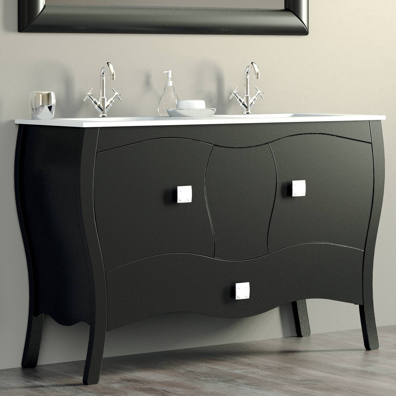 Meuble 120 Cm Noir 2 Portes 1 Tiroir + Double Vasque tout Meuble Salle De Bain Noir Laqué