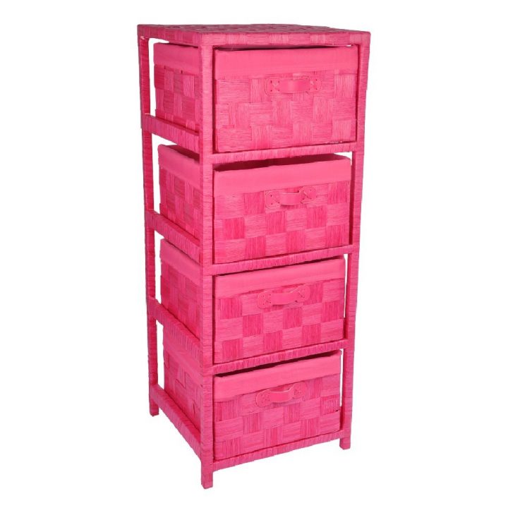Meuble 4 Tiroirs Bois Et Papier Tressé Rose Fuchsia destiné Meuble A Papier