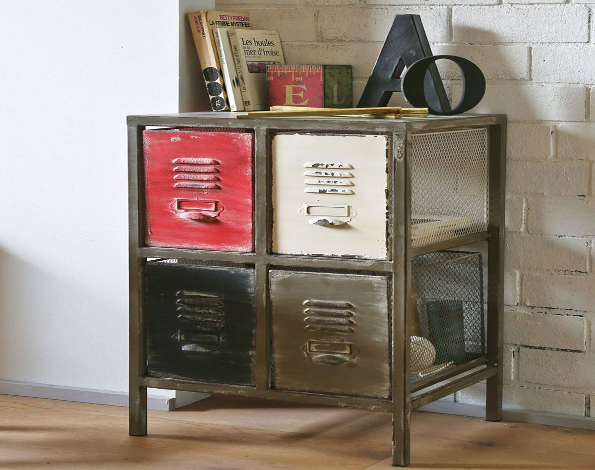 Meuble 4 Tiroirs Style Atelier | Petit Meuble Rangement avec Petit Meuble Metal