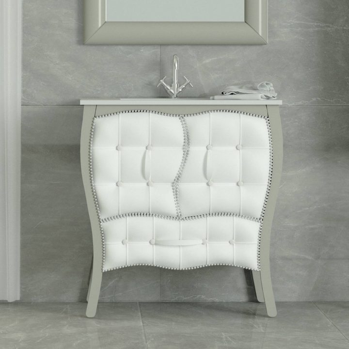 Meuble 80 Cm Laqué Gris 2 Portes 1 Tiroir Capitonnés + tout Meuble Salle De Bain Gris Laqué